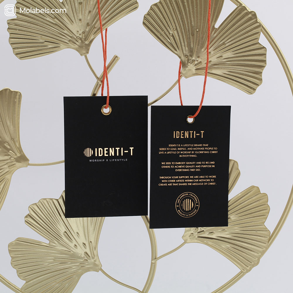 Super black cardboard gold foil logo hang tag