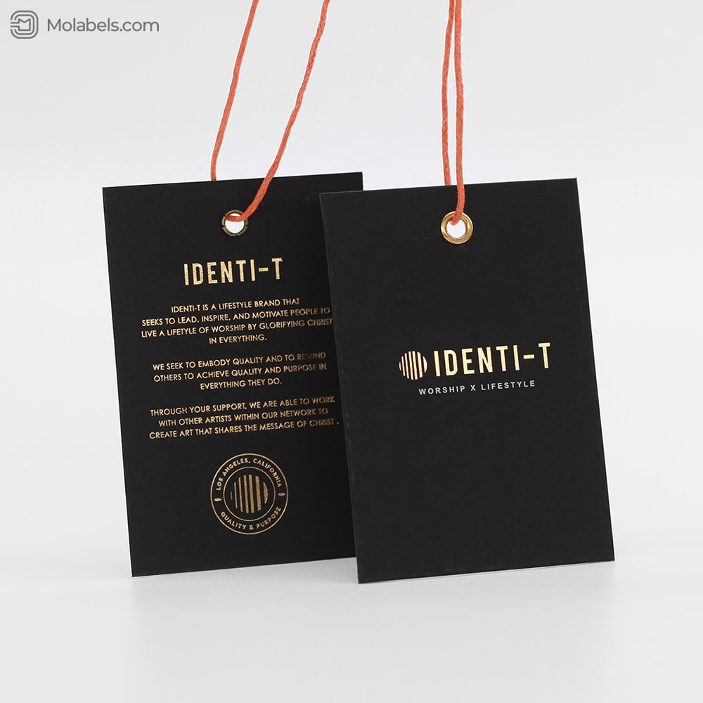 Super black cardboard gold foil logo hang tag