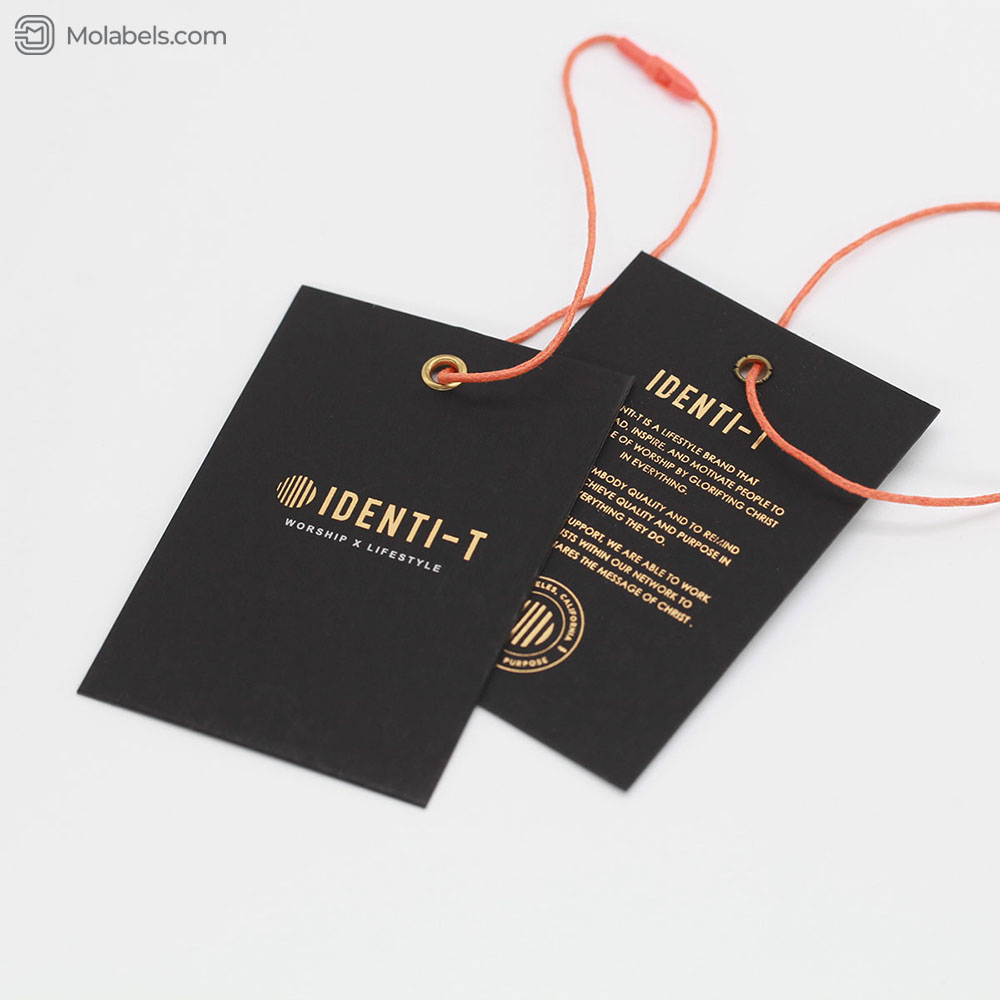 Super black cardboard gold foil logo hang tag