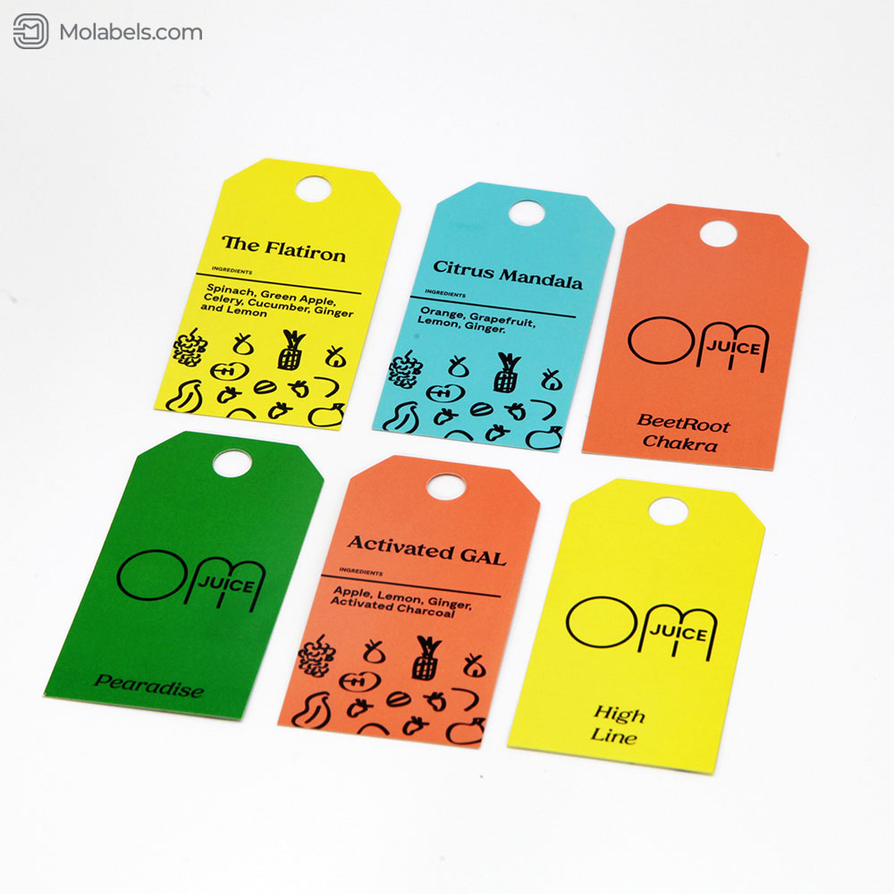 Die cut hang tags printing different versions and colors