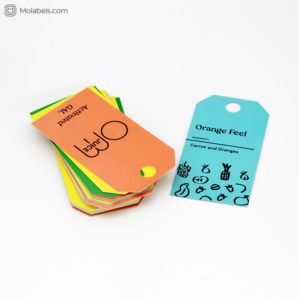 Die cut hang tags printing different versions and colors