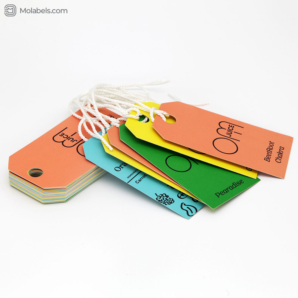 Die cut hang tags printing different versions and colors