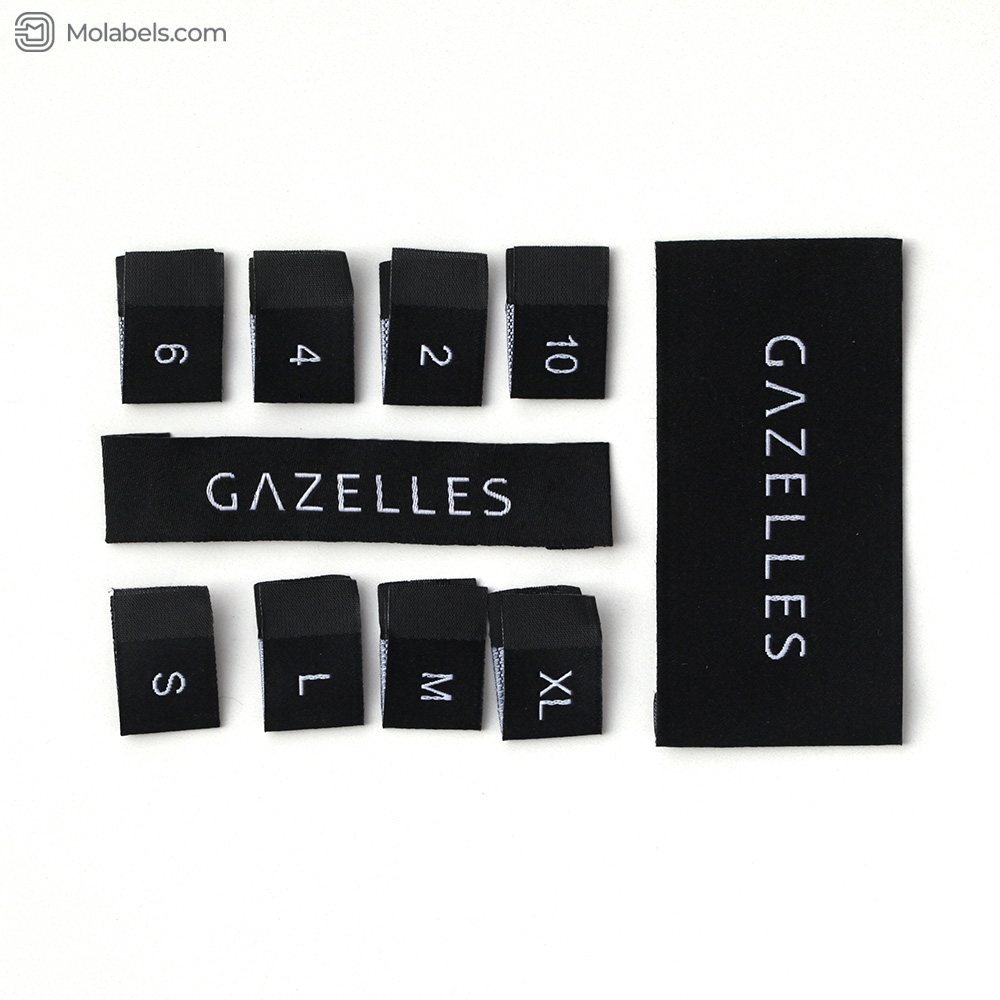 Black woven size labels for clothing