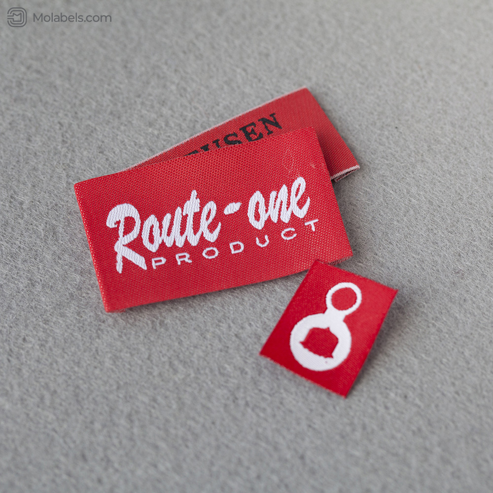 Small red clothing woven label tags