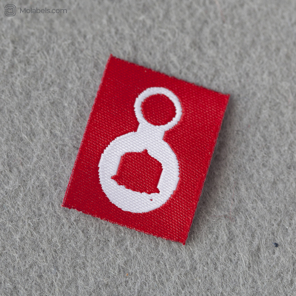 Small red clothing woven label tags