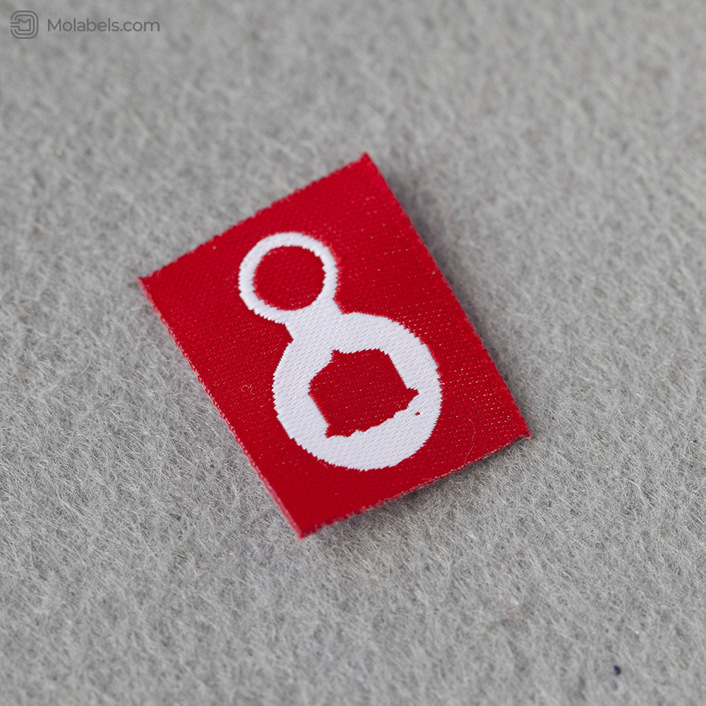 Small red clothing woven label tags