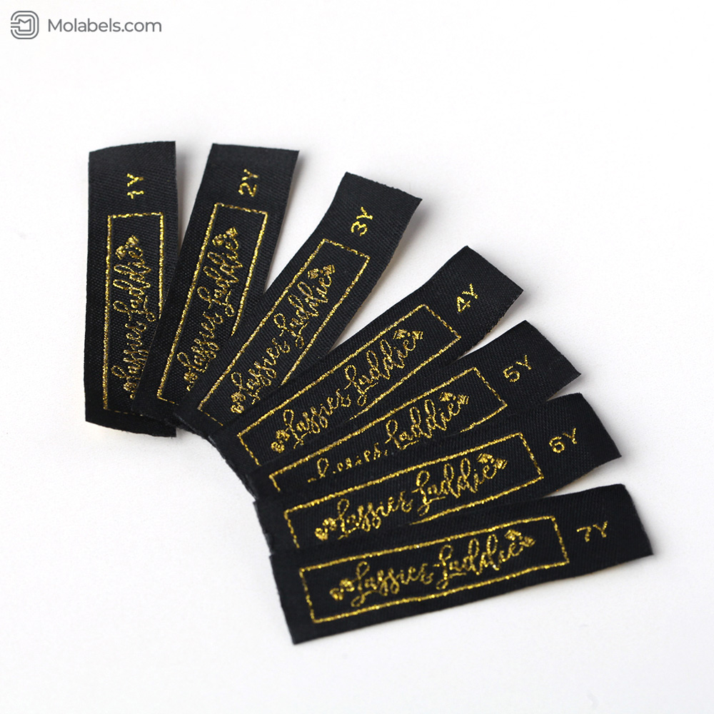 Golden embroidered custom size labels for clothing