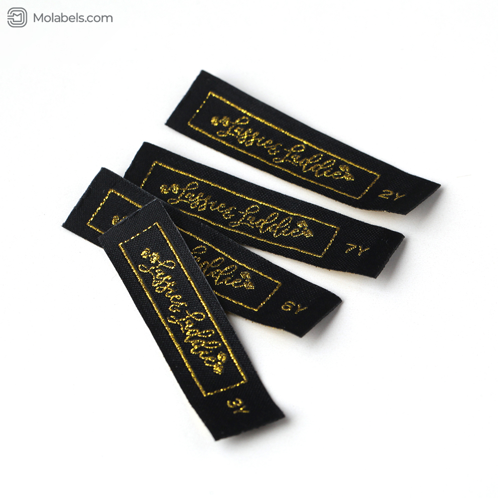 Golden embroidered custom size labels for clothing