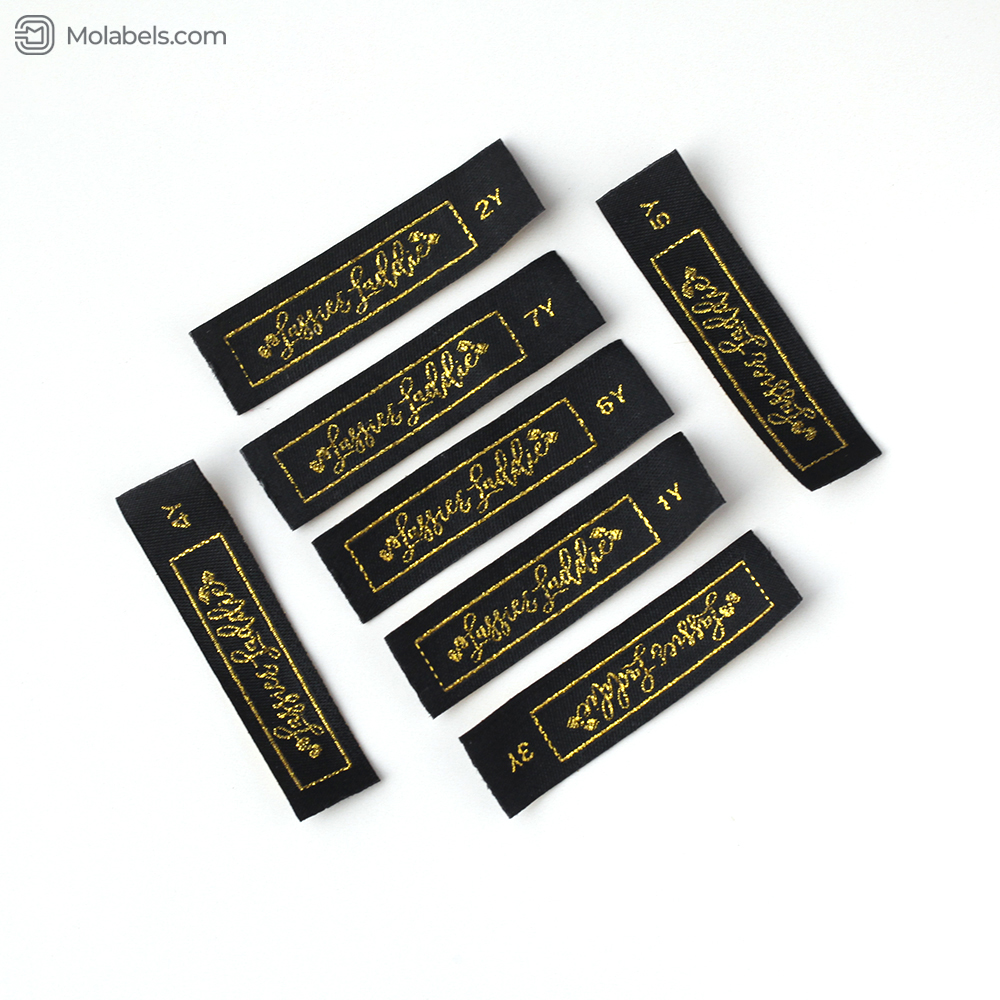 Golden embroidered custom size labels for clothing