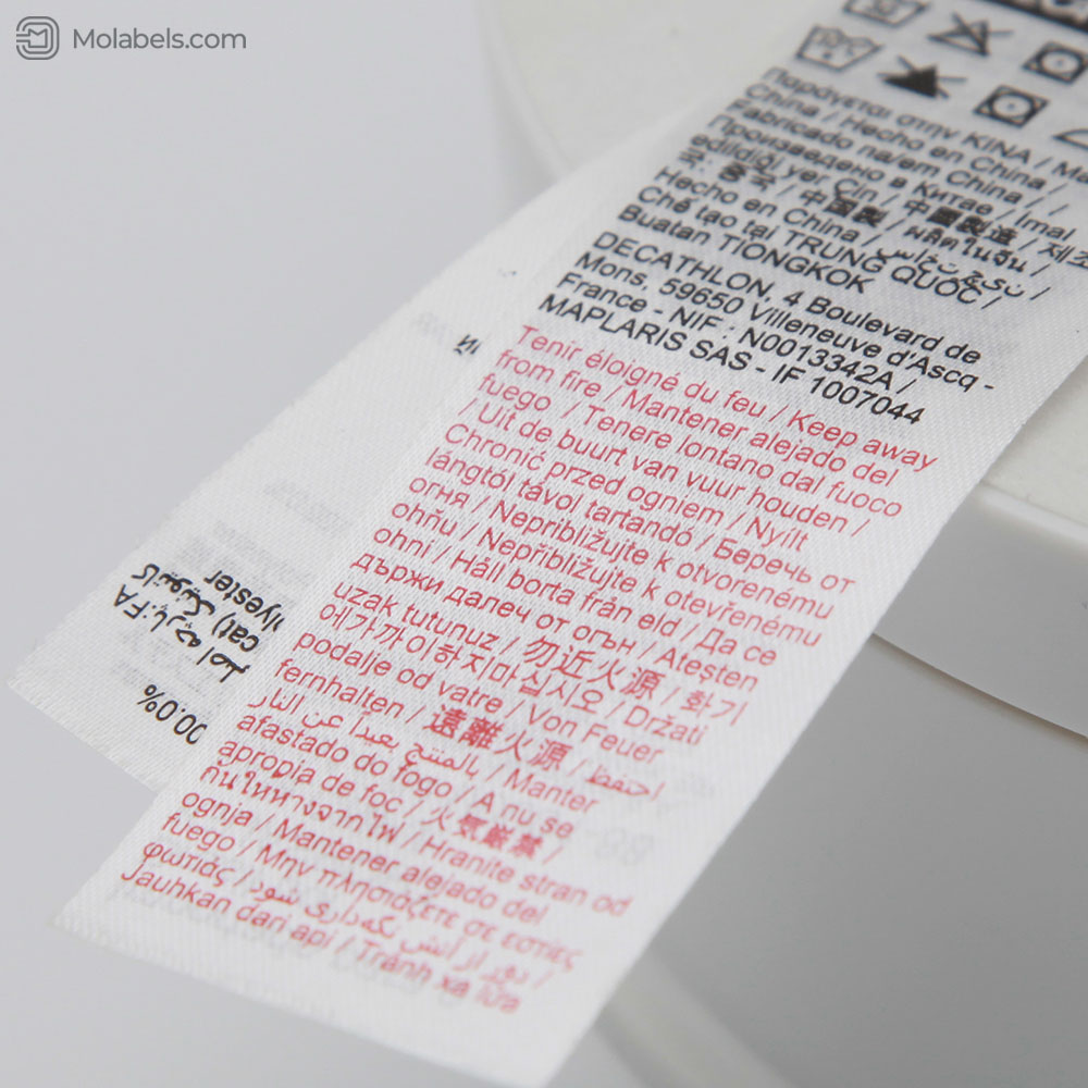 Polyester fabric content labels for clothing