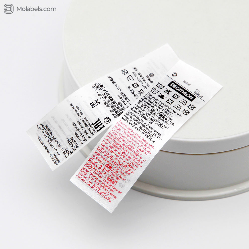 Polyester fabric content labels for clothing