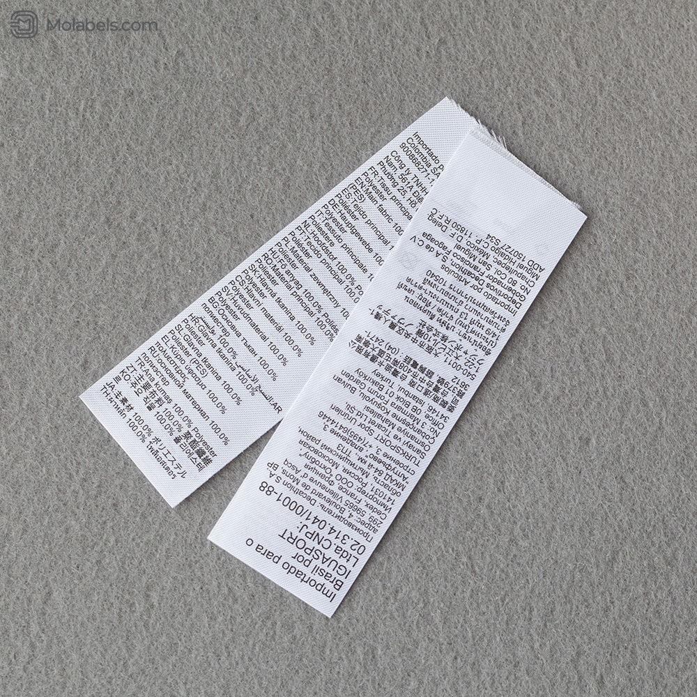 Polyester fabric content labels for clothing