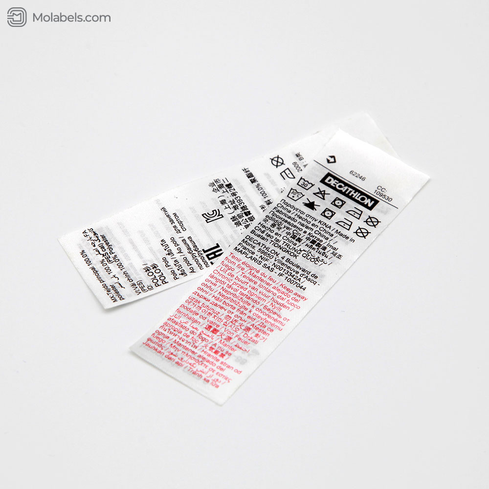 Polyester fabric content labels for clothing