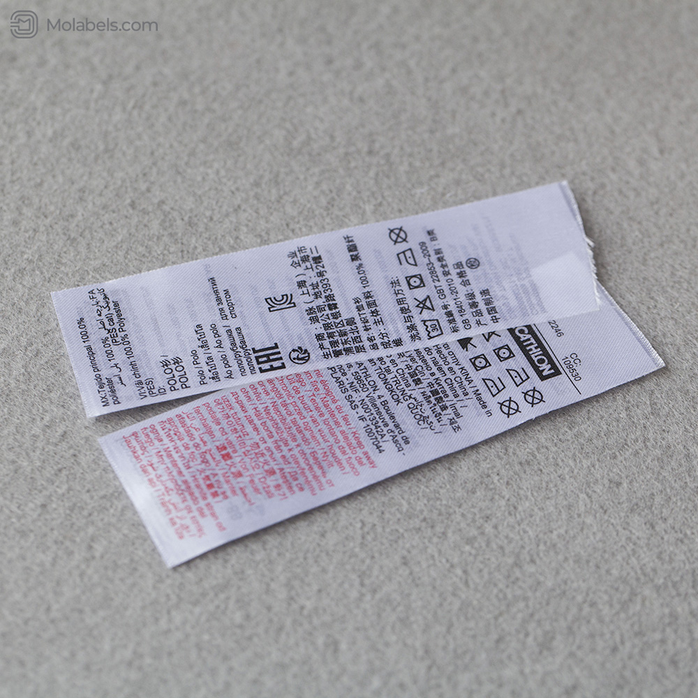 Polyester fabric content labels for clothing