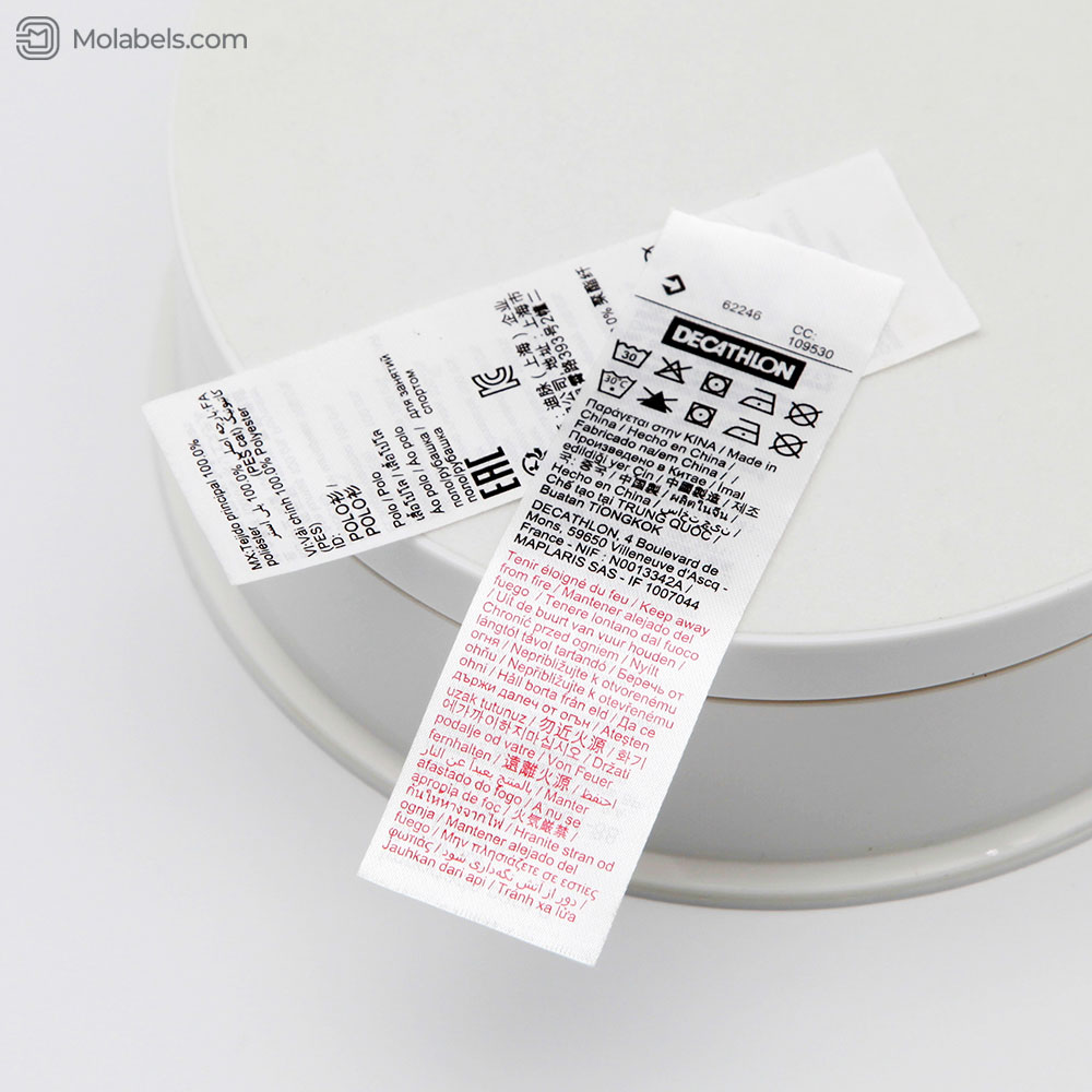 Polyester fabric content labels for clothing