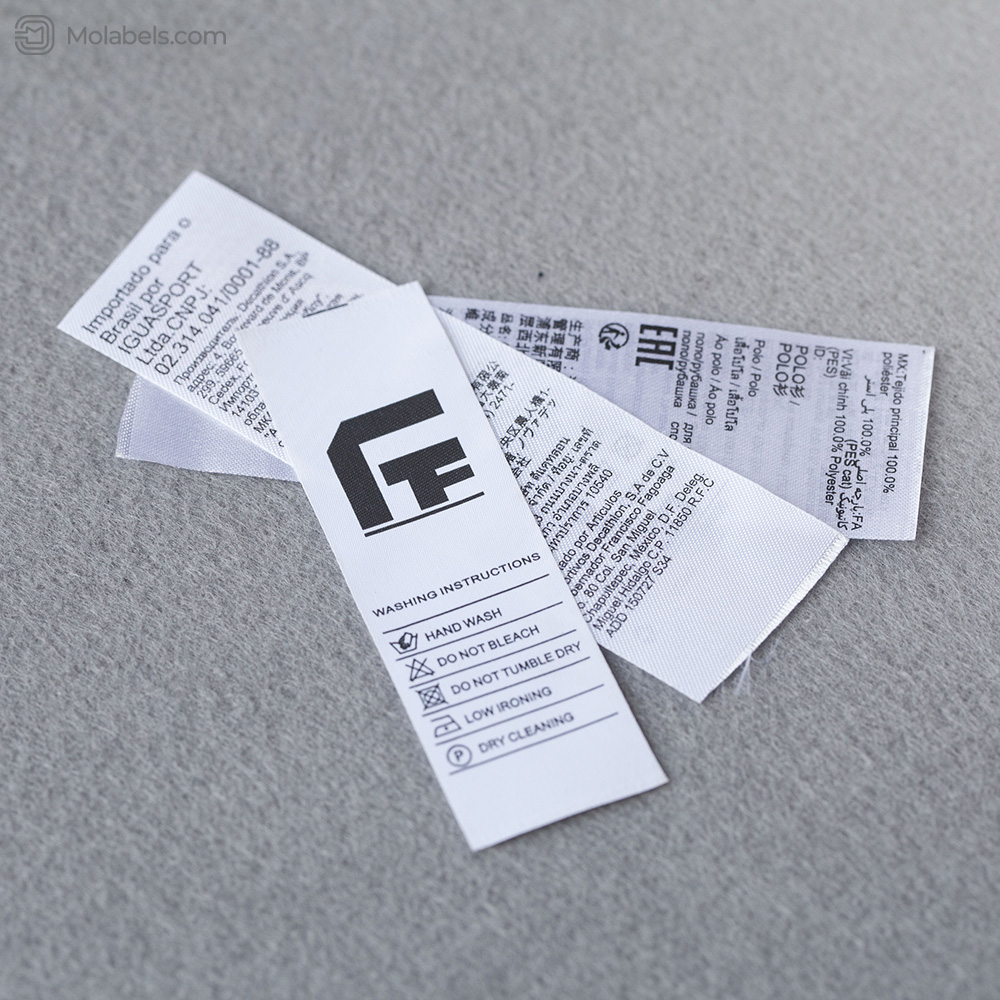 Custom printed care labels for clothing